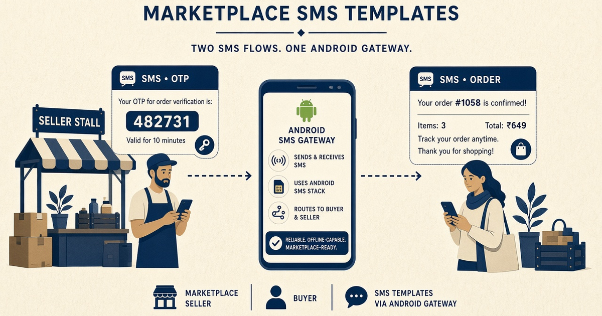 Featured illustration for Android SMS Gateway for marketplaces: Message templates