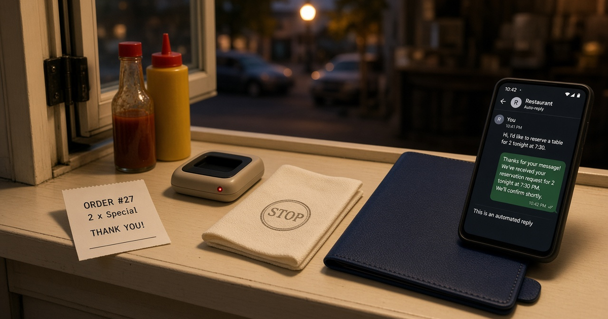 Featured illustration for Android SMS Gateway Scenario 1267: Restaurants auto-reply and STOP in practice