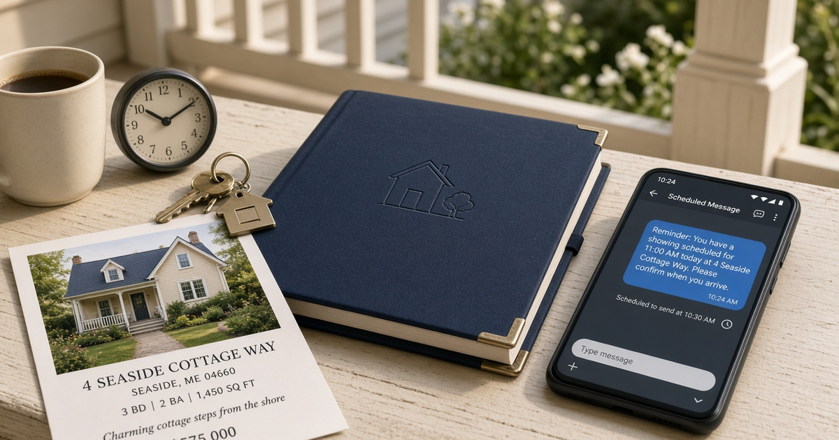 Featured illustration for Android SMS Gateway Scenario 1290: Real-estate scheduled SMS in practice
