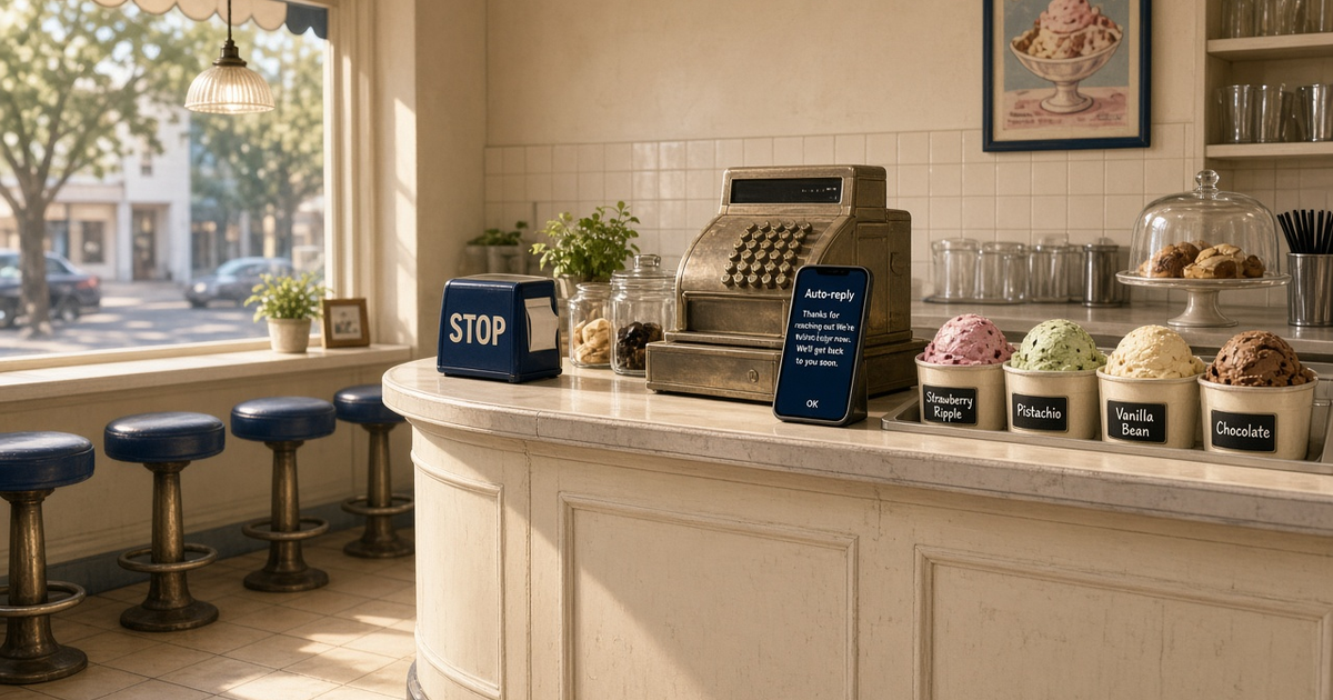 Featured illustration for Android SMS Gateway Scenario 1507: Restaurants auto-reply and STOP in practice