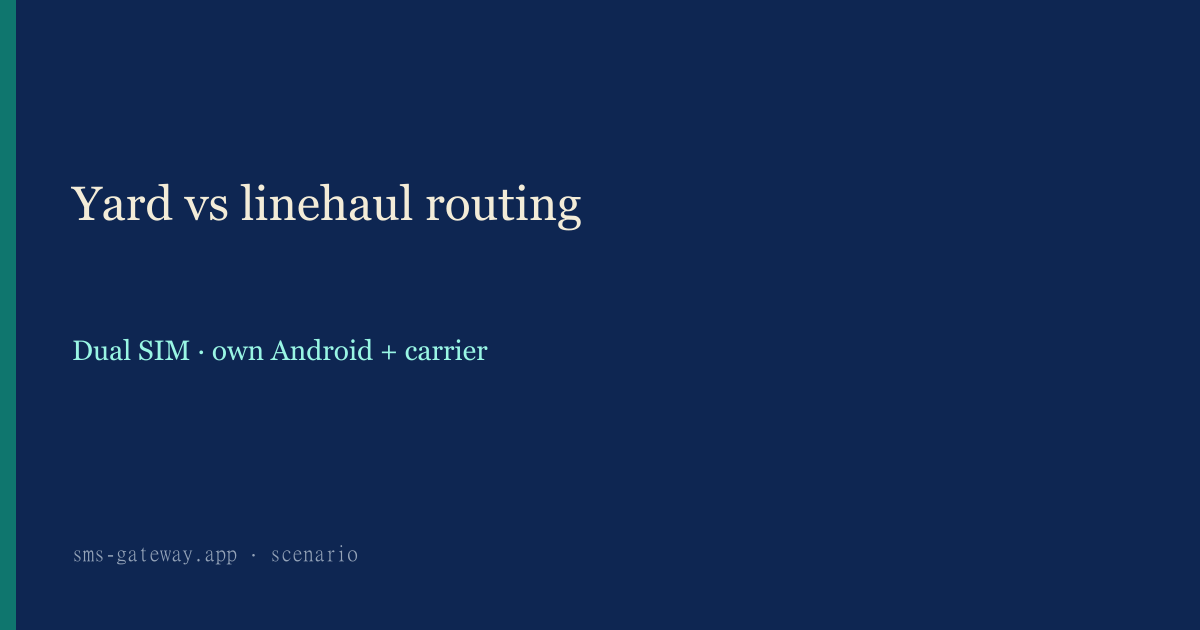 Featured illustration for Android SMS Gateway Scenario 807: Logistics dual SIM routing in practice