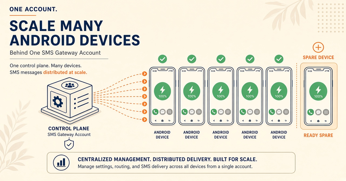 Featured illustration for Android SMS Gateway Server: Scaling Devices Behind One Account