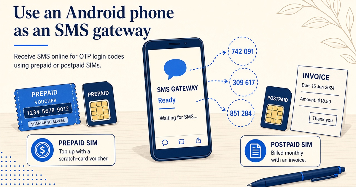 Featured illustration for How to Use an Android Phone as an SMS Gateway: Carrier Plan Choice for OTP
