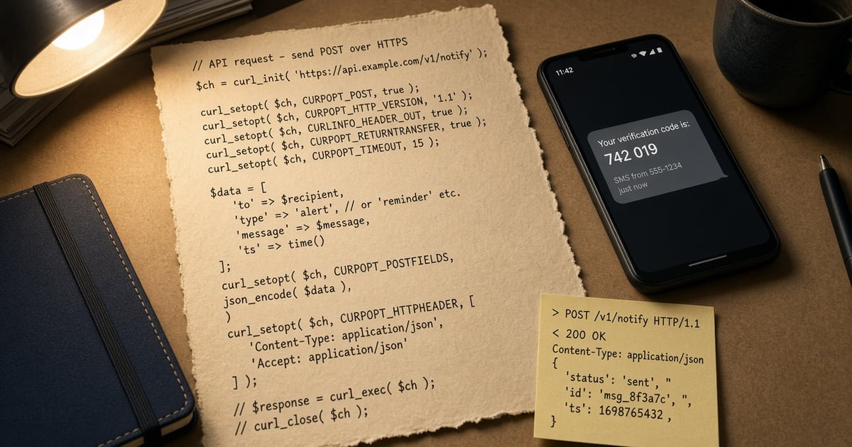 Featured illustration for PHP: Send SMS with an Android SMS Gateway API